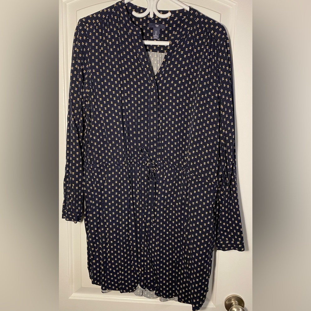 GAP Navy and Cream Long Sleeve Dress